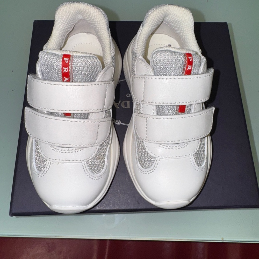🚨SOLD🚨Prada Kids White and Gray Sneakers